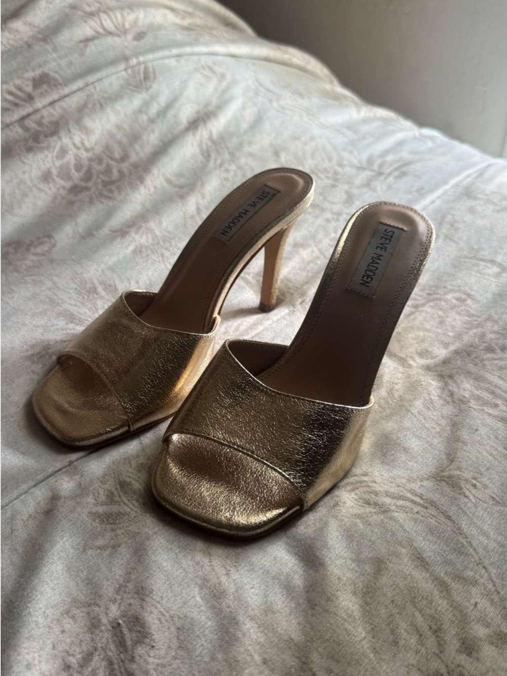 Steve Madden Metallic Gold Open-Toe Mule Heels
